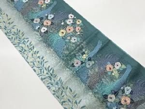 引箔荒波に花葉模様織出し袋帯